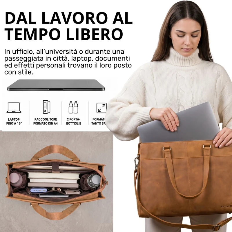 "Andrea" Shopper Tasche Damen Leder groß mit Laptopfach 15,6-16 Zoll