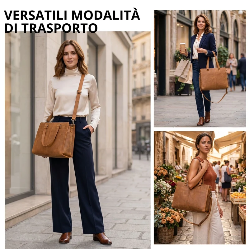 "Andrea" Shopper Tasche Damen Leder groß mit Laptopfach 15,6-16 Zoll