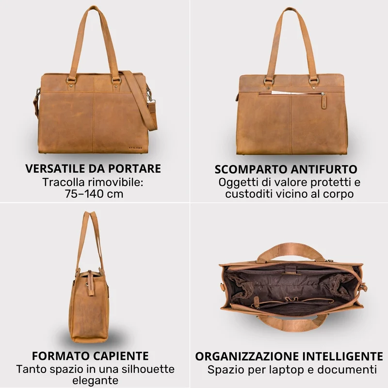 "Andrea" Shopper Tasche Damen Leder groß mit Laptopfach 15,6-16 Zoll