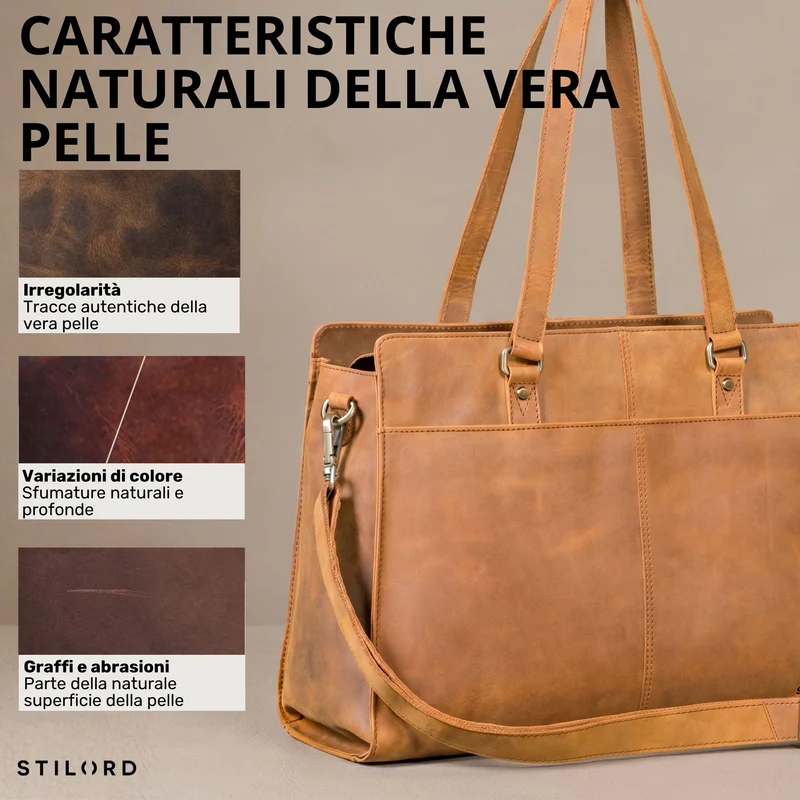 "Andrea" Shopper Tasche Damen Leder groß mit Laptopfach 15,6-16 Zoll