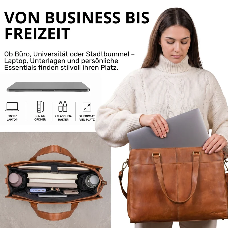 "Andrea" Shopper Tasche Damen Leder groß mit Laptopfach 15,6-16 Zoll