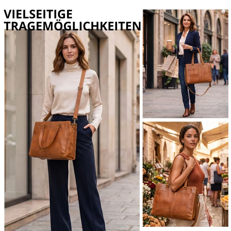 "Andrea" Shopper Tasche Damen Leder groß mit Laptopfach 15,6-16 Zoll
