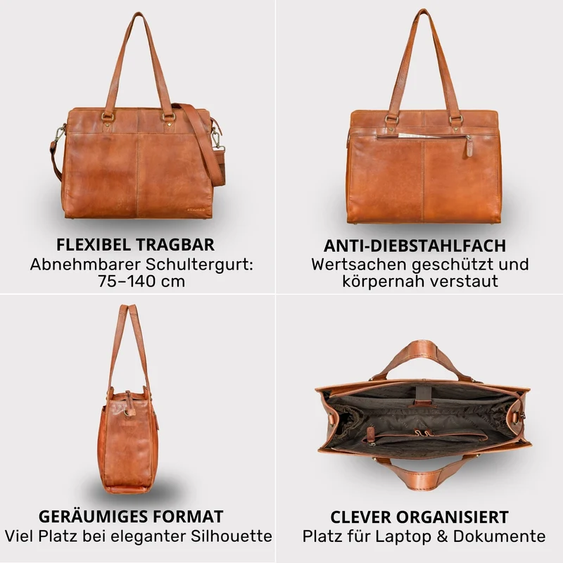 "Andrea" Shopper Tasche Damen Leder groß mit Laptopfach 15,6-16 Zoll