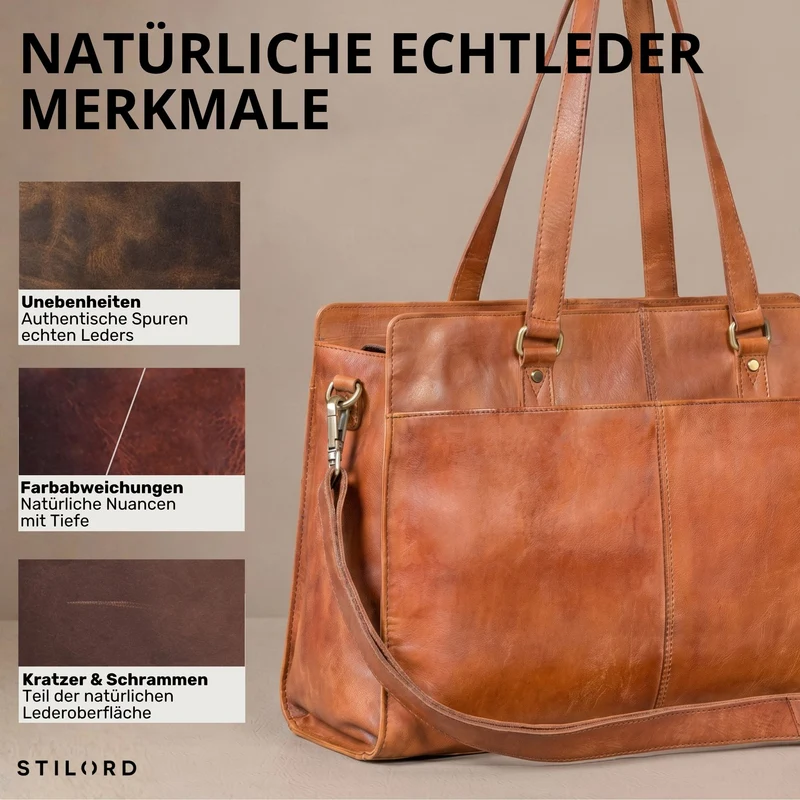 "Andrea" Shopper Tasche Damen Leder groß mit Laptopfach 15,6-16 Zoll