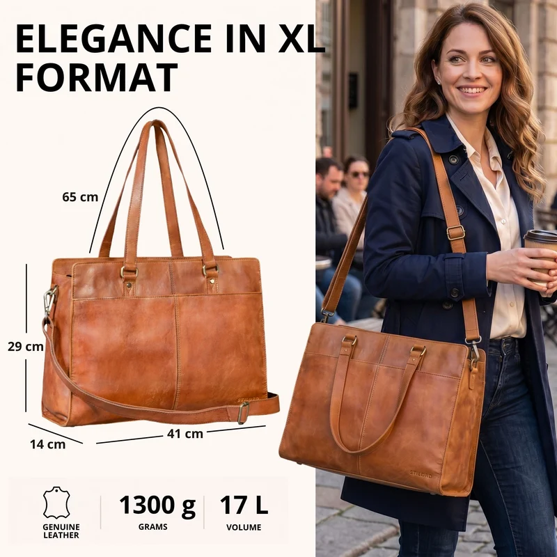 "Andrea" Shopper Tasche Damen Leder groß mit Laptopfach 15,6-16 Zoll