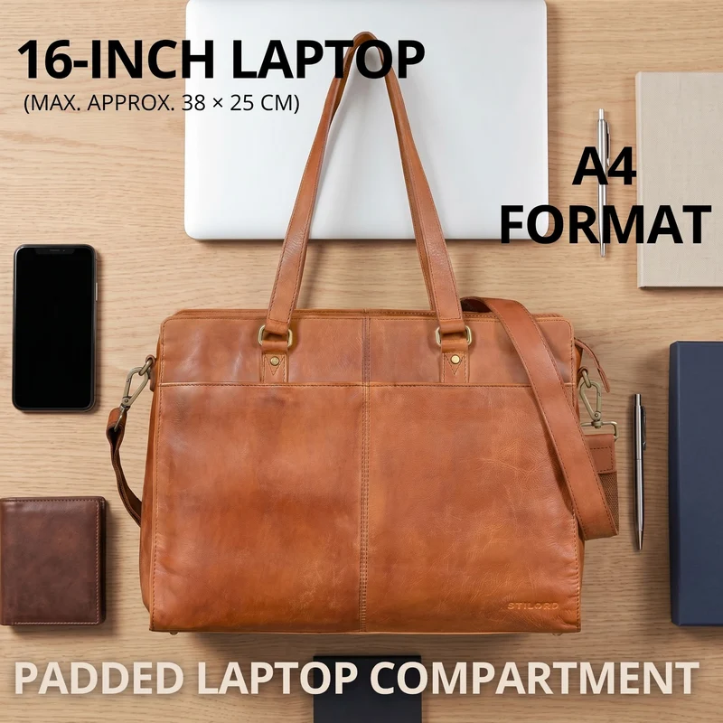 "Andrea" Shopper Tasche Damen Leder groß mit Laptopfach 15,6-16 Zoll