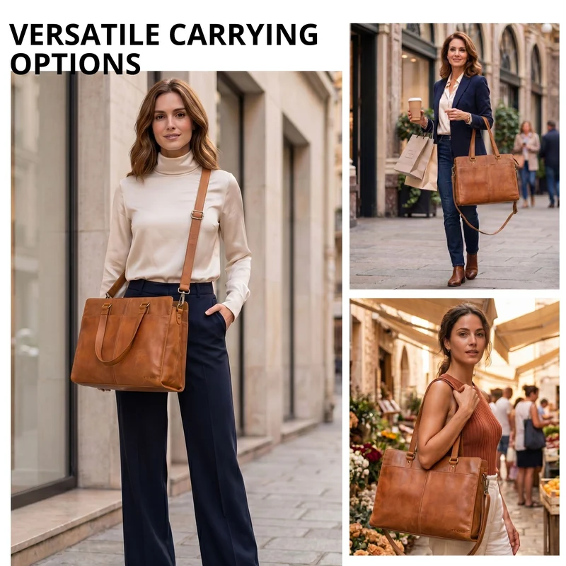 "Andrea" Shopper Tasche Damen Leder groß mit Laptopfach 15,6-16 Zoll