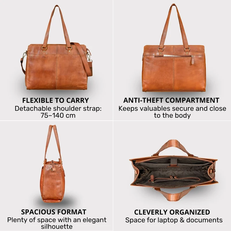 "Andrea" Shopper Tasche Damen Leder groß mit Laptopfach 15,6-16 Zoll