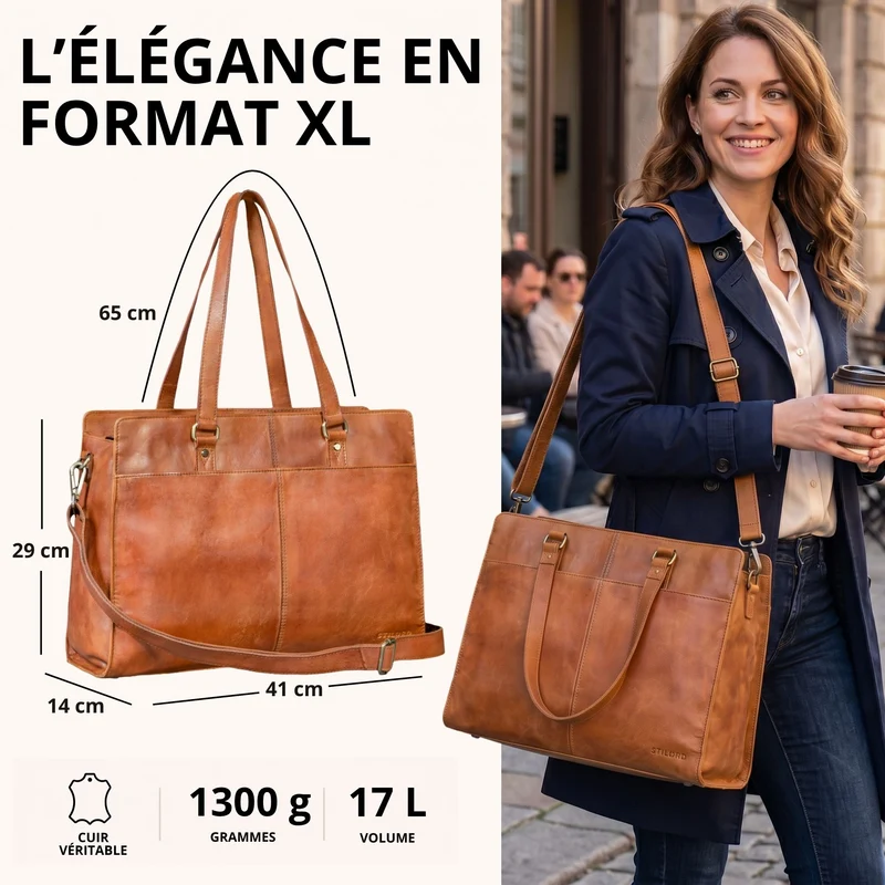 "Andrea" Shopper Tasche Damen Leder groß mit Laptopfach 15,6-16 Zoll