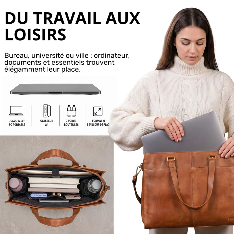 "Andrea" Shopper Tasche Damen Leder groß mit Laptopfach 15,6-16 Zoll