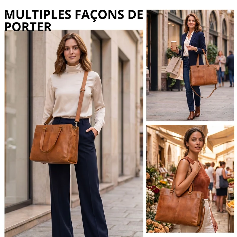 "Andrea" Shopper Tasche Damen Leder groß mit Laptopfach 15,6-16 Zoll