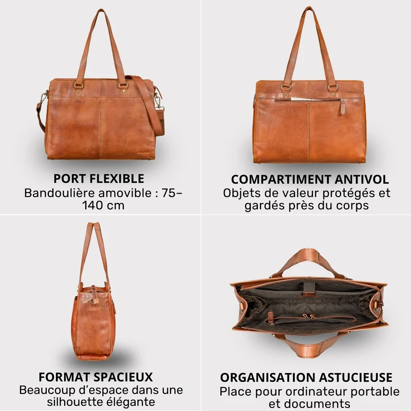 "Andrea" Shopper Tasche Damen Leder groß mit Laptopfach 15,6-16 Zoll