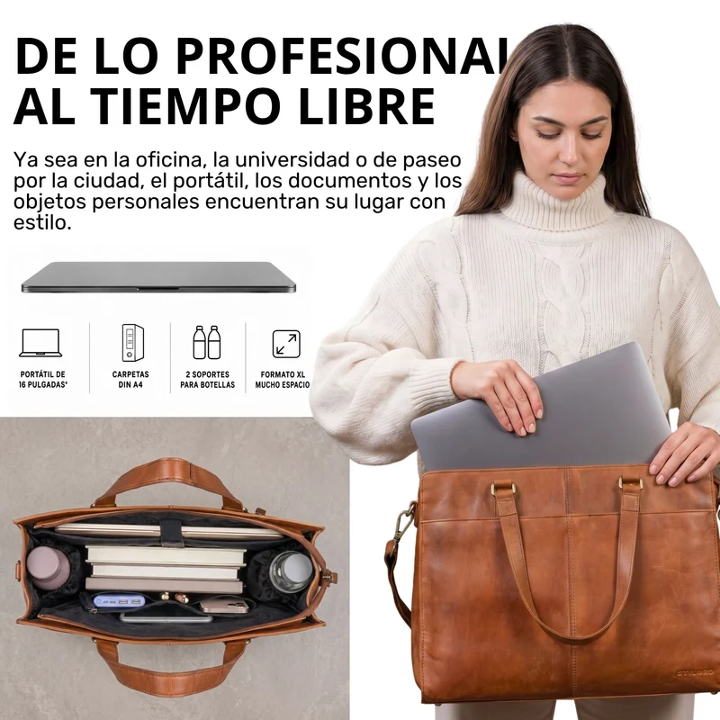 "Andrea" Shopper Tasche Damen Leder groß mit Laptopfach 15,6-16 Zoll