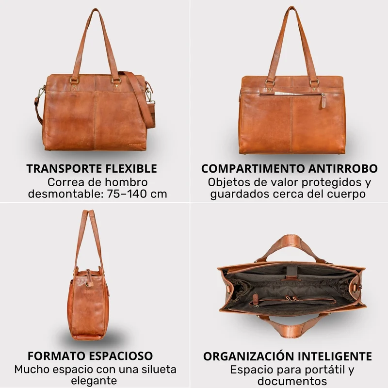 "Andrea" Shopper Tasche Damen Leder groß mit Laptopfach 15,6-16 Zoll