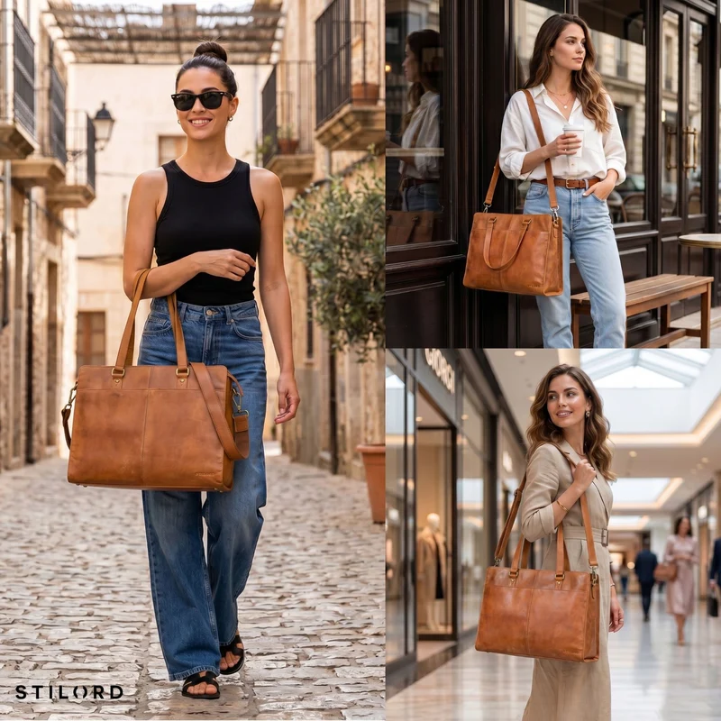"Andrea" Shopper Tasche Damen Leder groß mit Laptopfach 15,6-16 Zoll