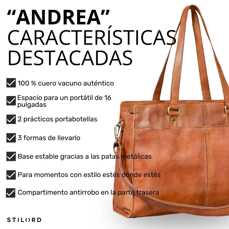 "Andrea" Shopper Tasche Damen Leder groß mit Laptopfach 15,6-16 Zoll