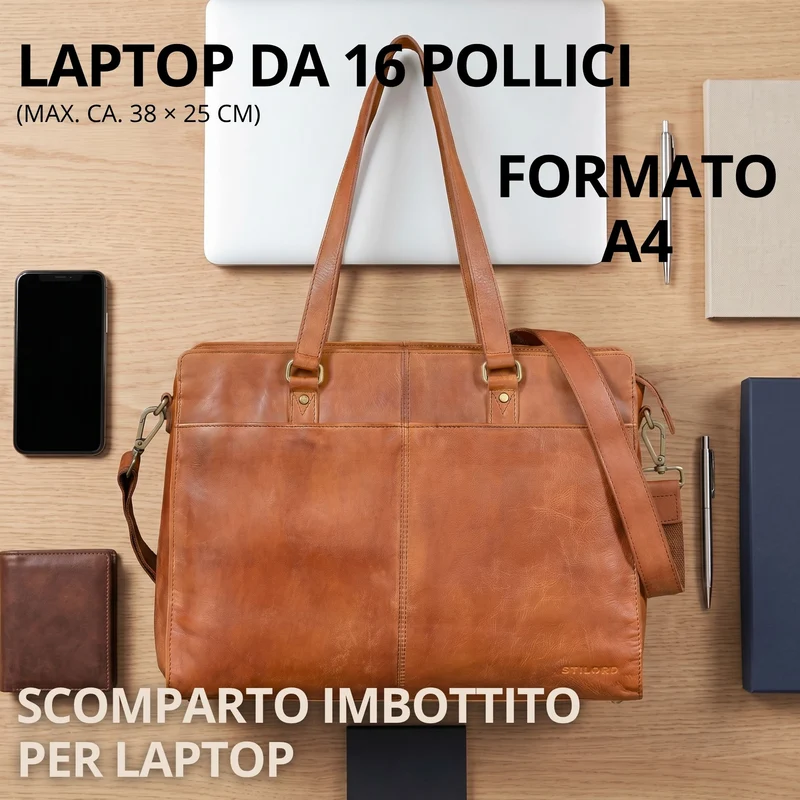 "Andrea" Shopper Tasche Damen Leder groß mit Laptopfach 15,6-16 Zoll