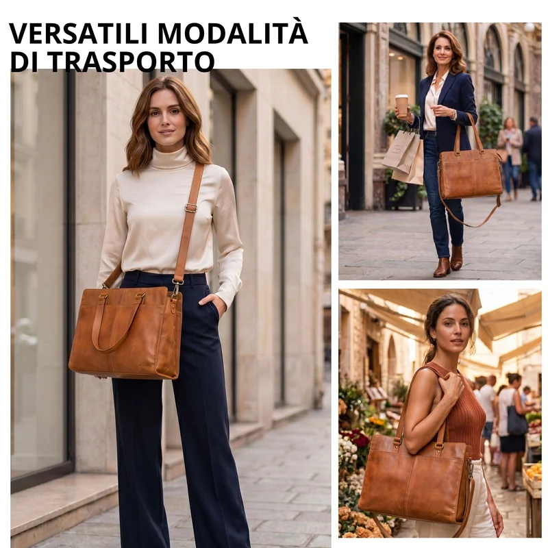 "Andrea" Shopper Tasche Damen Leder groß mit Laptopfach 15,6-16 Zoll