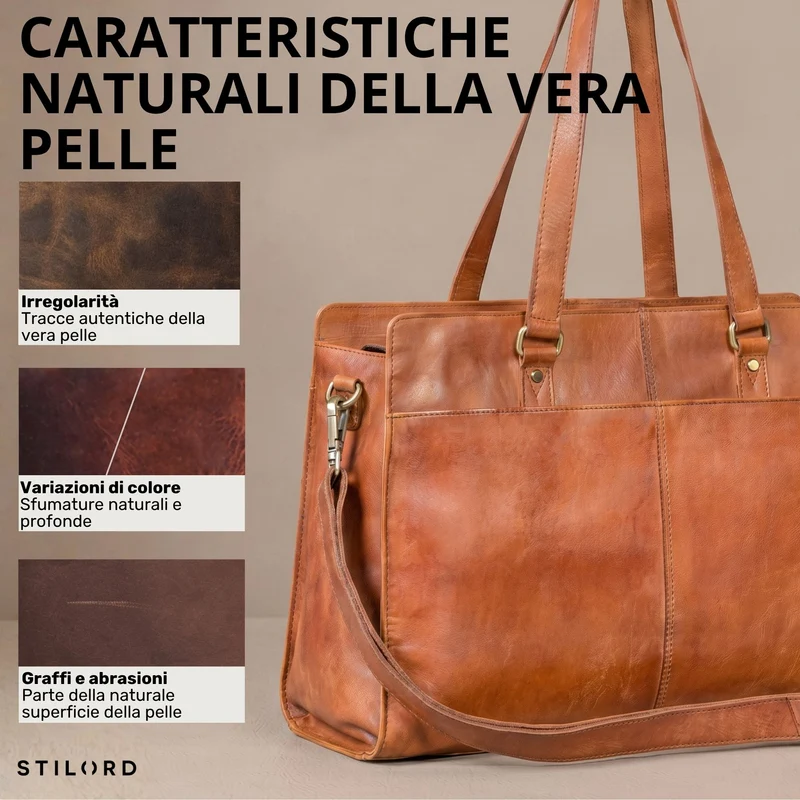 "Andrea" Shopper Tasche Damen Leder groß mit Laptopfach 15,6-16 Zoll