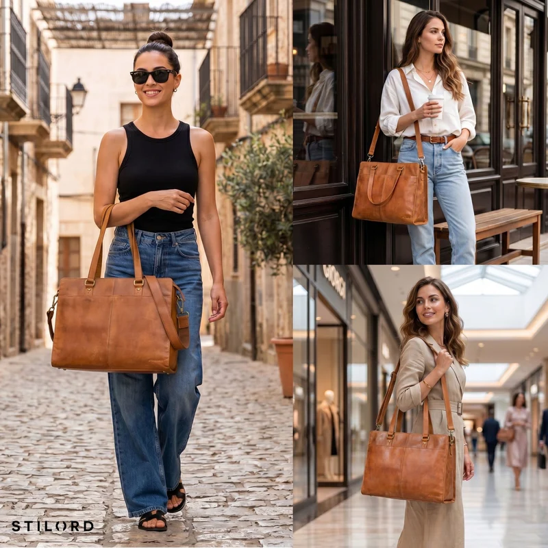"Andrea" Shopper Tasche Damen Leder groß mit Laptopfach 15,6-16 Zoll