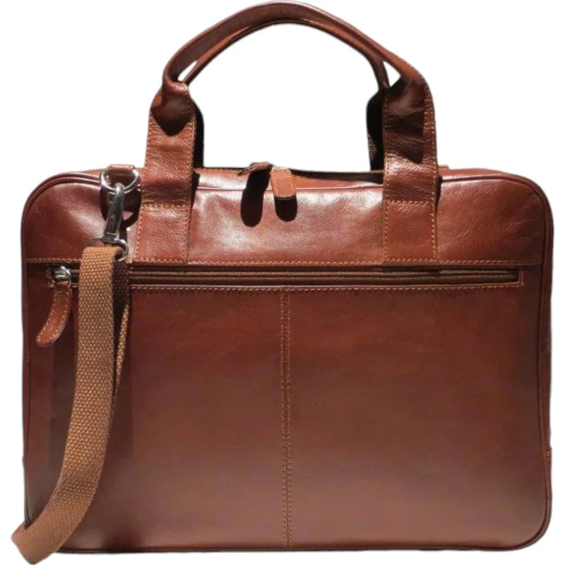 Dermata Laptoptasche aus Vollrindleder 41 cm -cognac