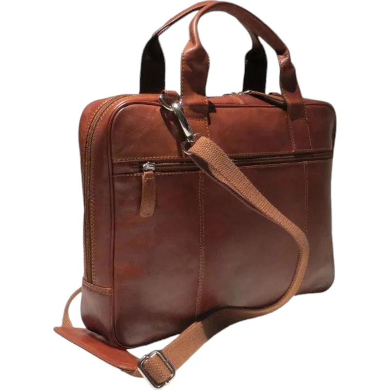 Dermata Laptoptasche aus Vollrindleder 41 cm -cognac