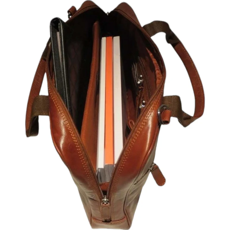 Dermata Laptoptasche aus Vollrindleder 41 cm -cognac