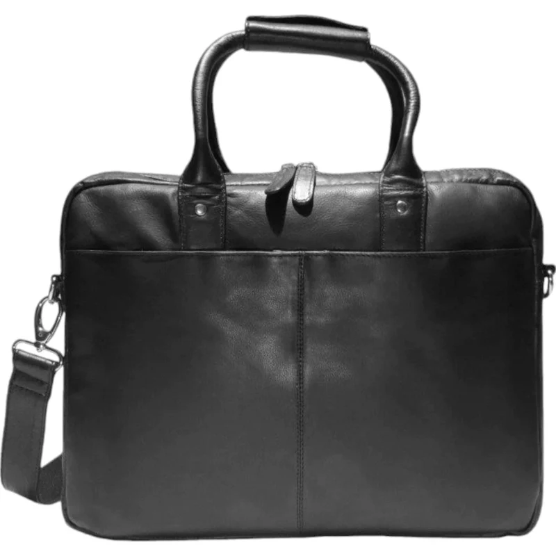 Dermata Aktentasche mit Laptopfach aus Vollrindleder 40 cm -schwarz