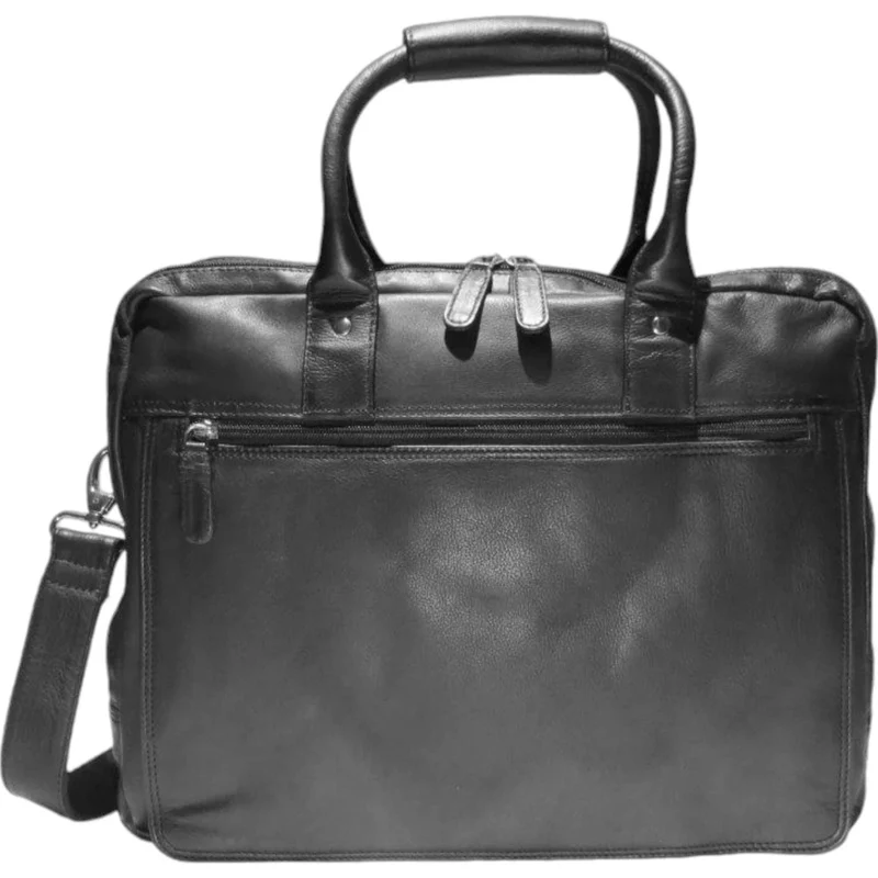 Dermata Aktentasche mit Laptopfach aus Vollrindleder 40 cm -schwarz