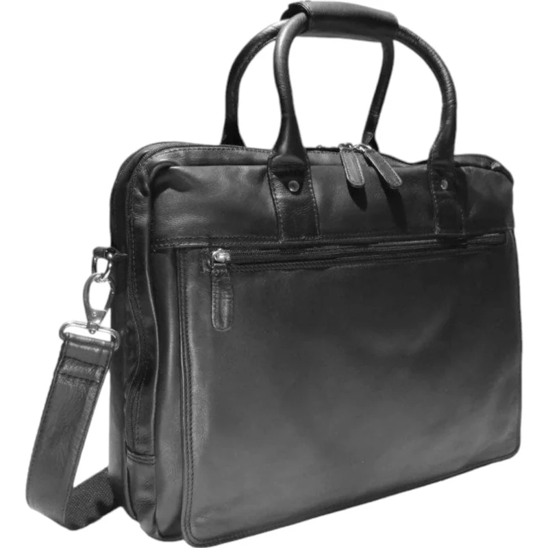 Dermata Aktentasche mit Laptopfach aus Vollrindleder 40 cm -schwarz