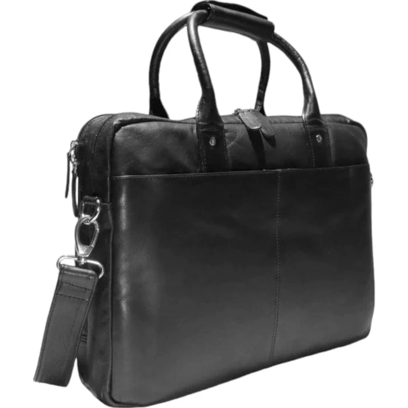 Dermata Aktentasche mit Laptopfach aus Vollrindleder 40 cm -schwarz