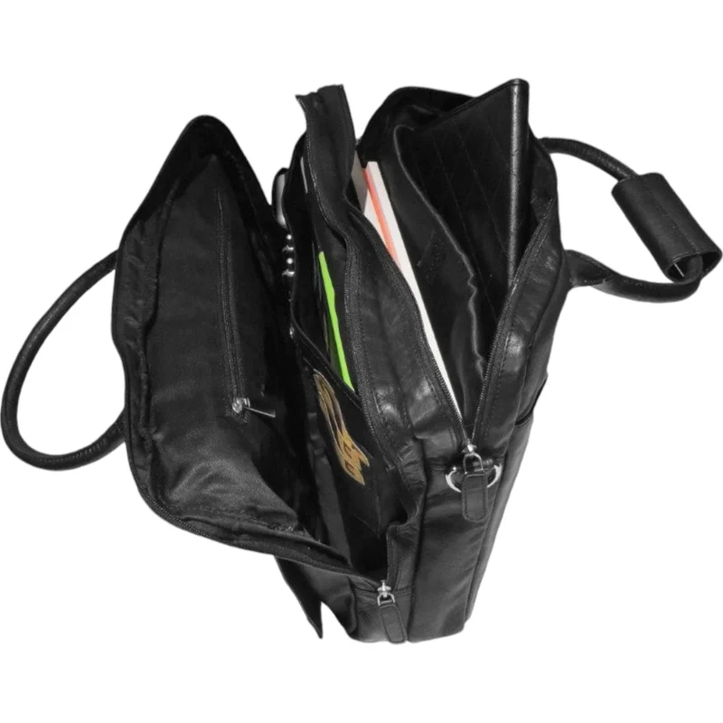 Dermata Aktentasche mit Laptopfach aus Vollrindleder 40 cm -schwarz