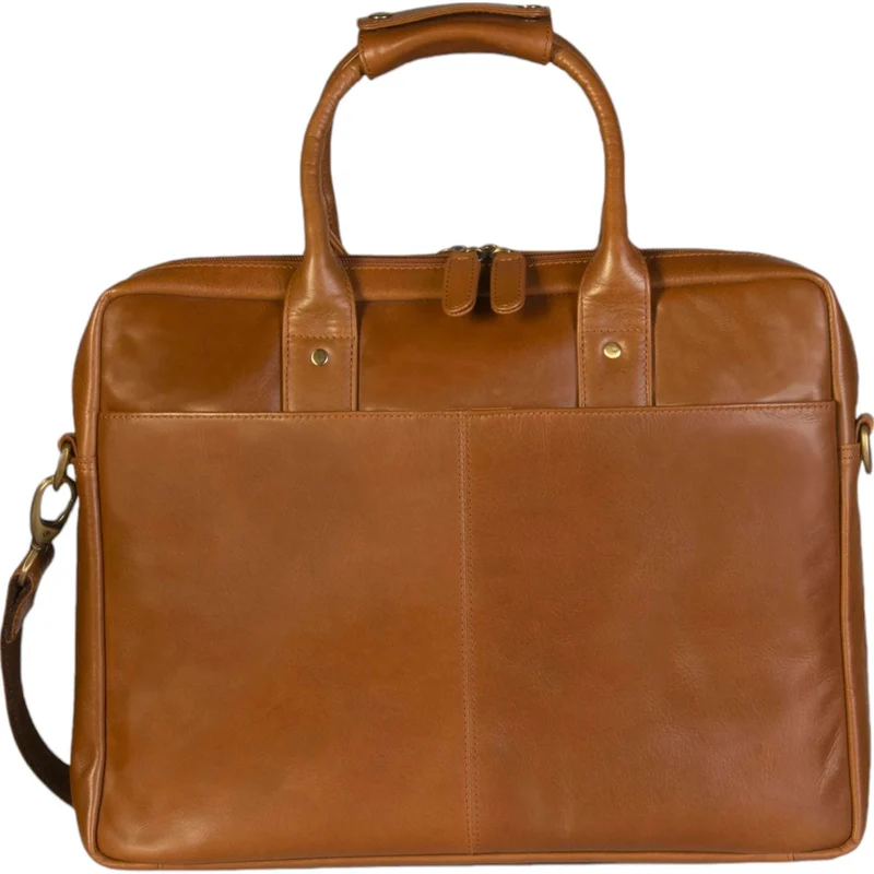 Dermata Aktentasche mit Laptopfach aus Vollrindleder 40 cm -cognac