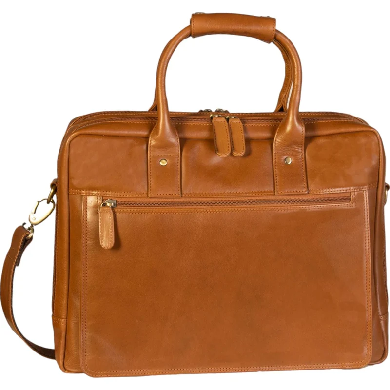 Dermata Aktentasche mit Laptopfach aus Vollrindleder 40 cm -cognac