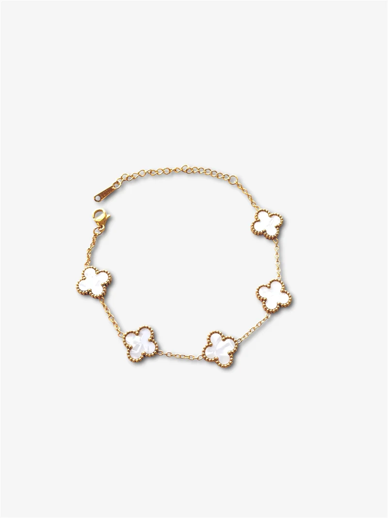 AMARÉ Kleeblatt Edelstahl Armband weiss