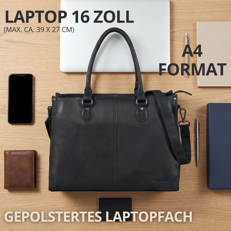 "Betina" Leder Shopper Tasche Damen Groß 15,6 - 16 Zoll Laptopfach