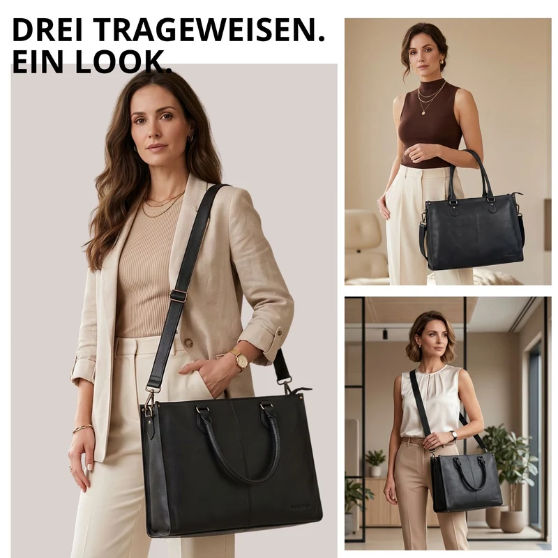 "Betina" Leder Shopper Tasche Damen Groß 15,6 - 16 Zoll Laptopfach