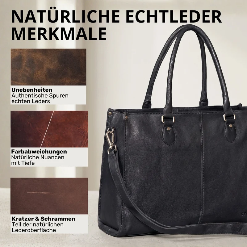 "Betina" Leder Shopper Tasche Damen Groß 15,6 - 16 Zoll Laptopfach