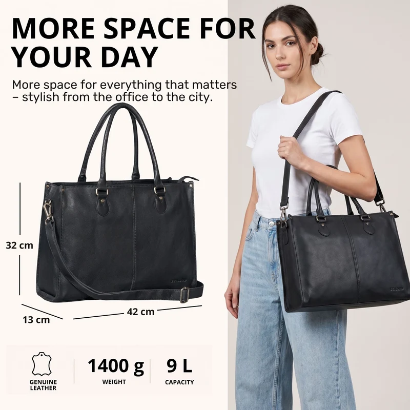 "Betina" Leder Shopper Tasche Damen Groß 15,6 - 16 Zoll Laptopfach