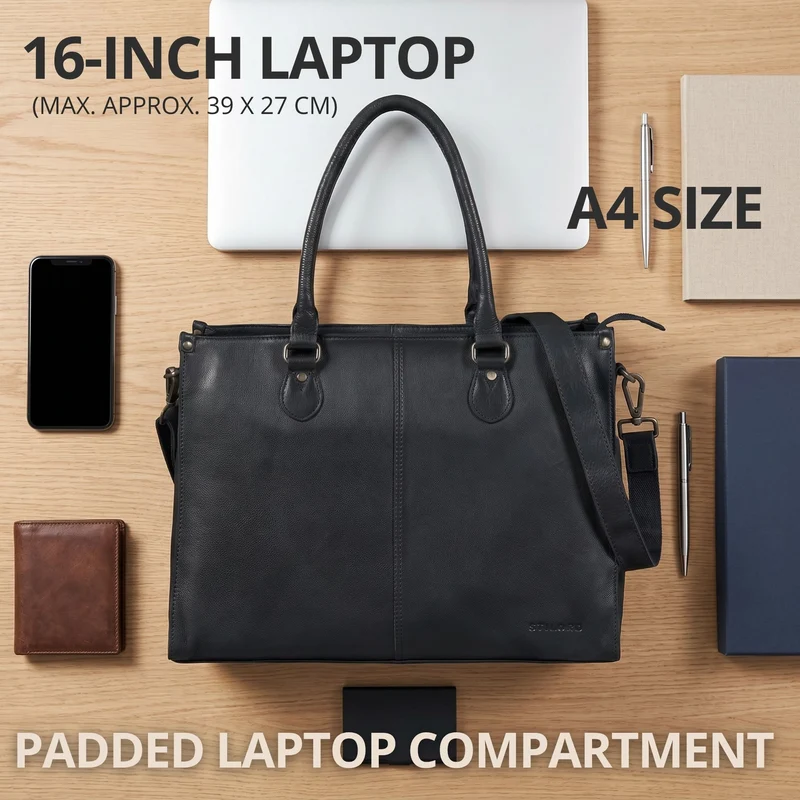 "Betina" Leder Shopper Tasche Damen Groß 15,6 - 16 Zoll Laptopfach