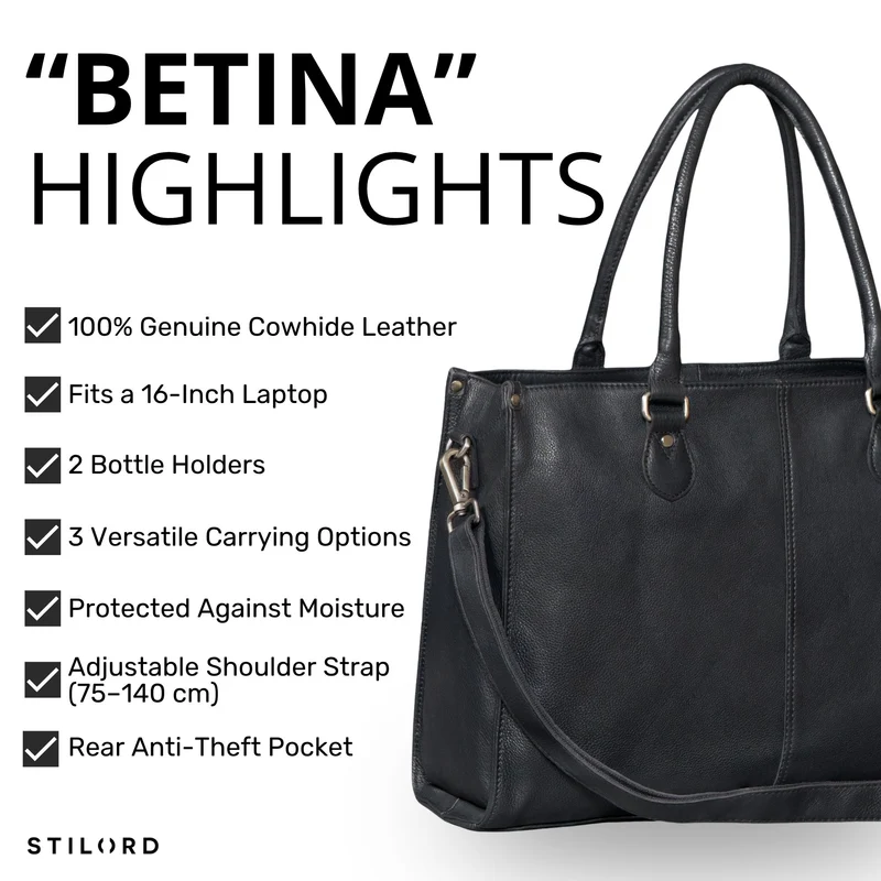 "Betina" Leder Shopper Tasche Damen Groß 15,6 - 16 Zoll Laptopfach