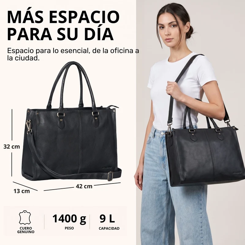 "Betina" Leder Shopper Tasche Damen Groß 15,6 - 16 Zoll Laptopfach