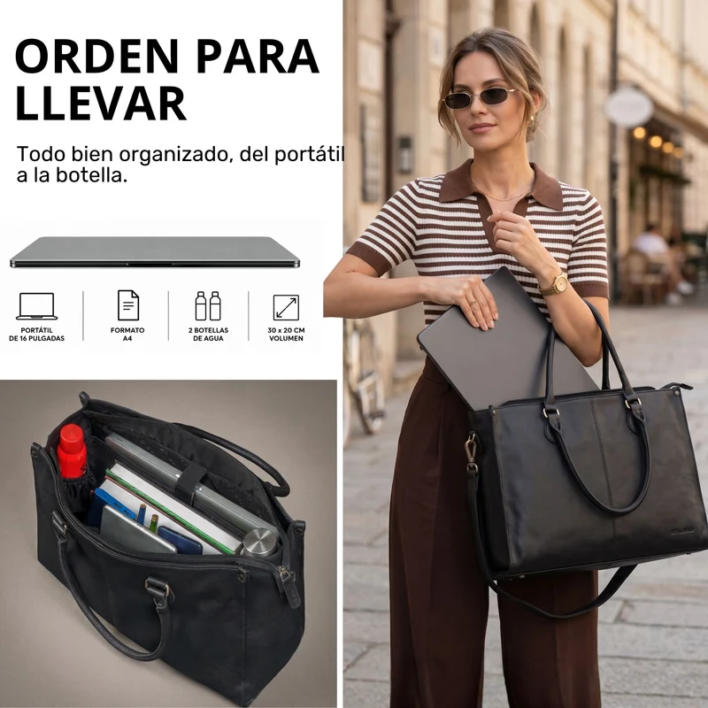 "Betina" Leder Shopper Tasche Damen Groß 15,6 - 16 Zoll Laptopfach