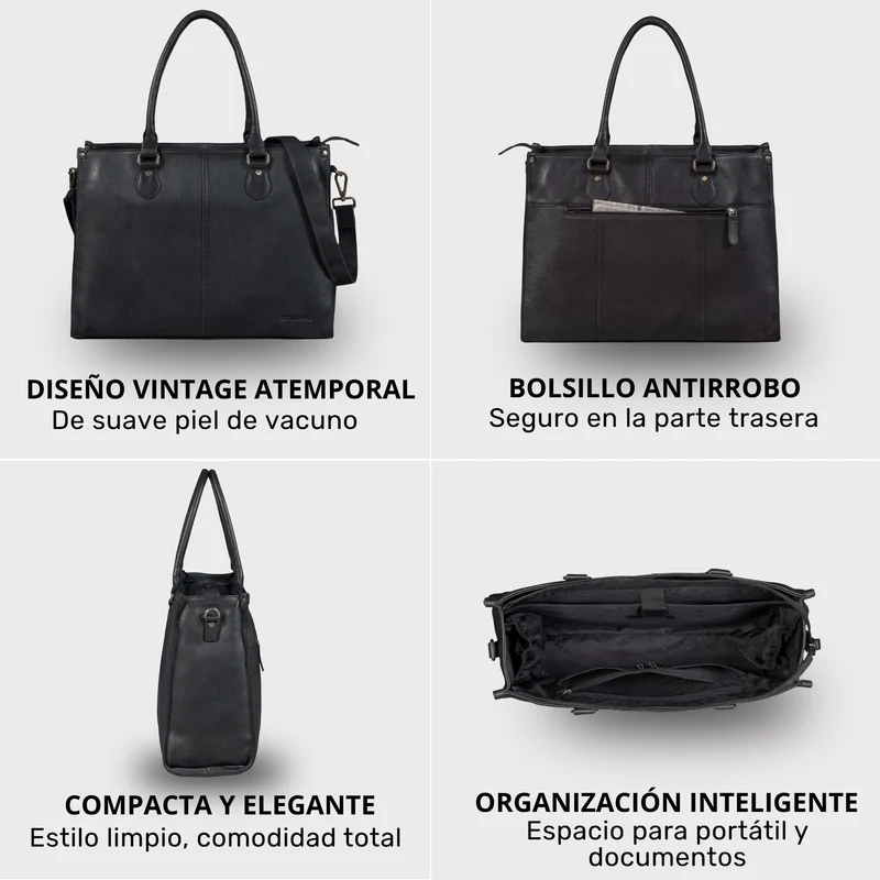 "Betina" Leder Shopper Tasche Damen Groß 15,6 - 16 Zoll Laptopfach
