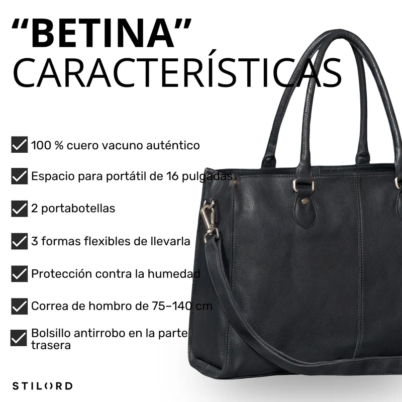 "Betina" Leder Shopper Tasche Damen Groß 15,6 - 16 Zoll Laptopfach