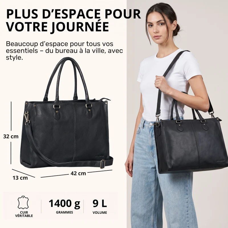 "Betina" Leder Shopper Tasche Damen Groß 15,6 - 16 Zoll Laptopfach