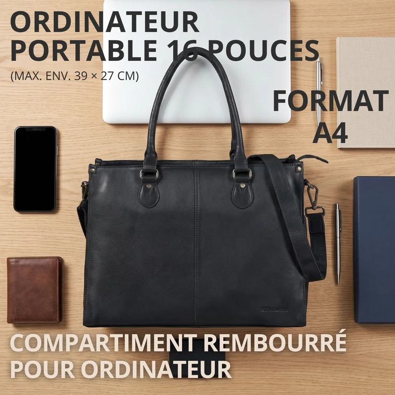 "Betina" Leder Shopper Tasche Damen Groß 15,6 - 16 Zoll Laptopfach