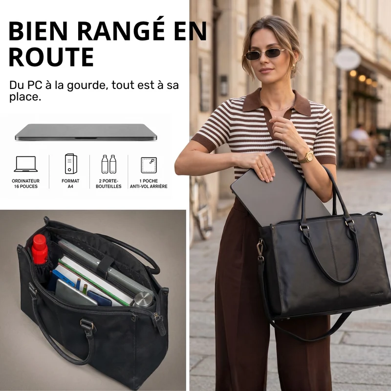 "Betina" Leder Shopper Tasche Damen Groß 15,6 - 16 Zoll Laptopfach