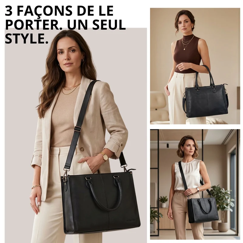 "Betina" Leder Shopper Tasche Damen Groß 15,6 - 16 Zoll Laptopfach