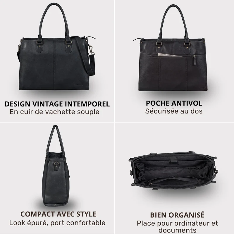 "Betina" Leder Shopper Tasche Damen Groß 15,6 - 16 Zoll Laptopfach